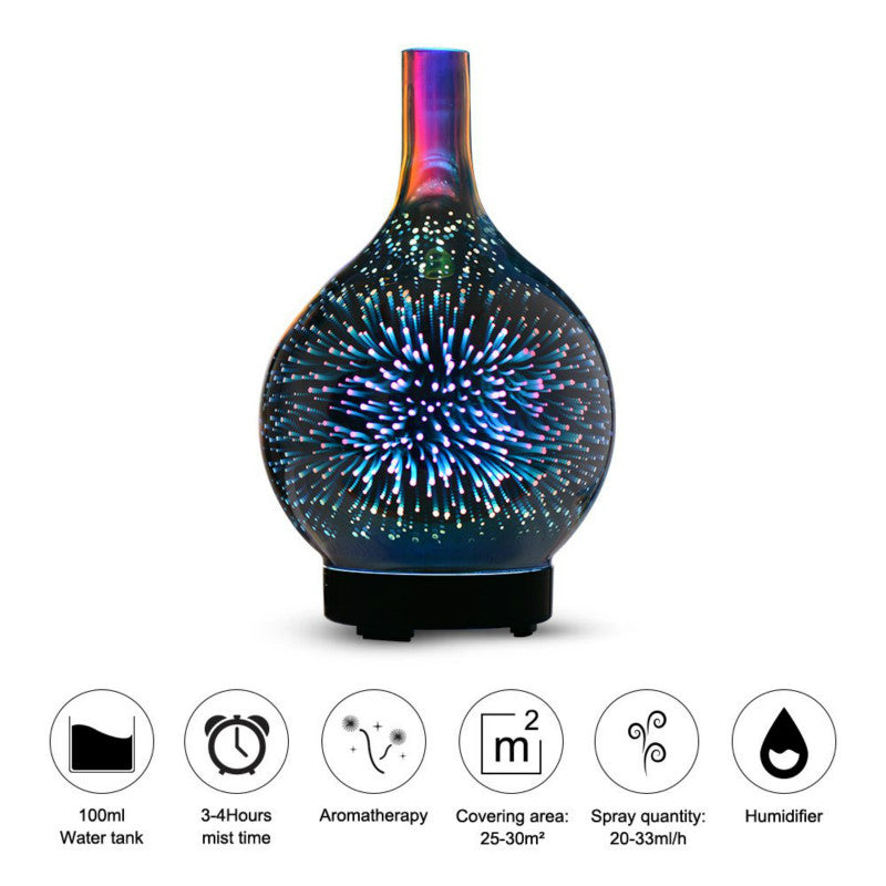 3D Light Glass Vase Diffuser Aromatherapy Auto Shut-off - NaturaCurandera.com