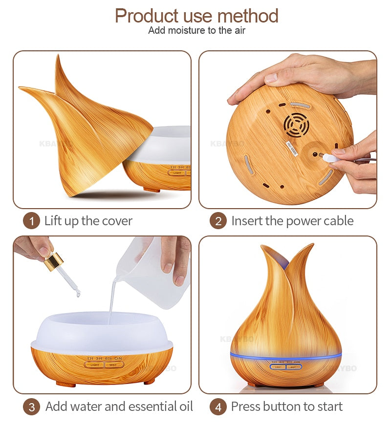 KBAYBO 400ml Aroma Oil Diffuser Ultrasonic Air Humidifier 7 Color Changing LED Lights - NaturaCurandera.com